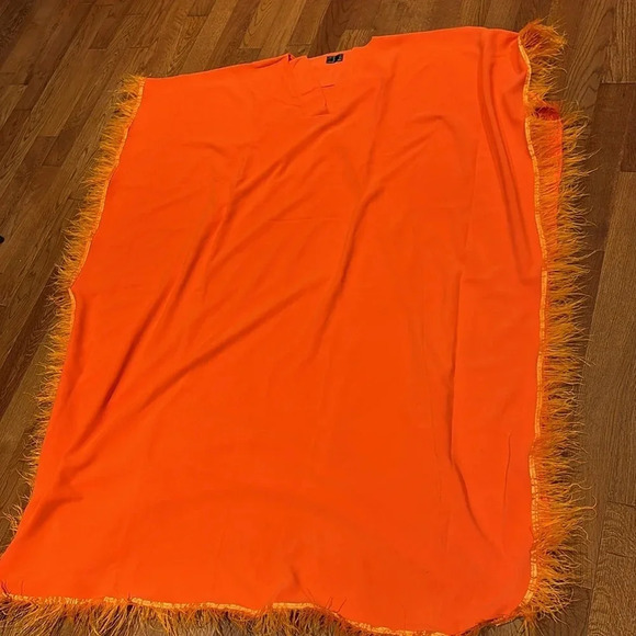 Vintage 1970’s Couture style Fashion Satin Osteich Feather Trim Kaftan - Picture 4 of 15